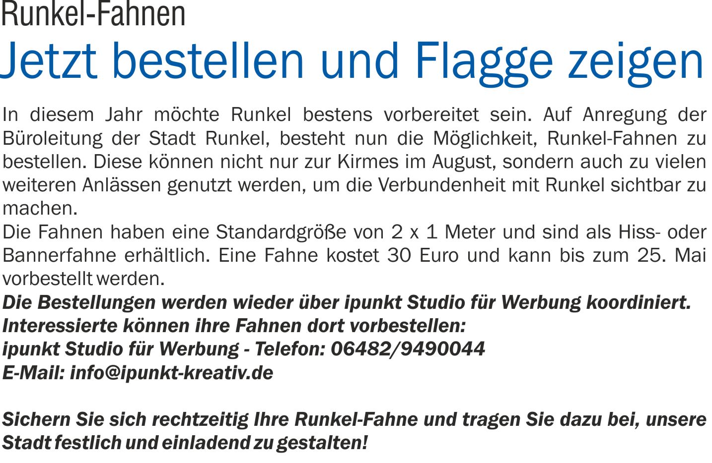 Jetzt bestellen und Flagge zeigen